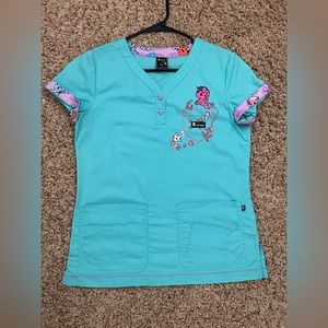 Tokidoki XS blue nurses scrub top